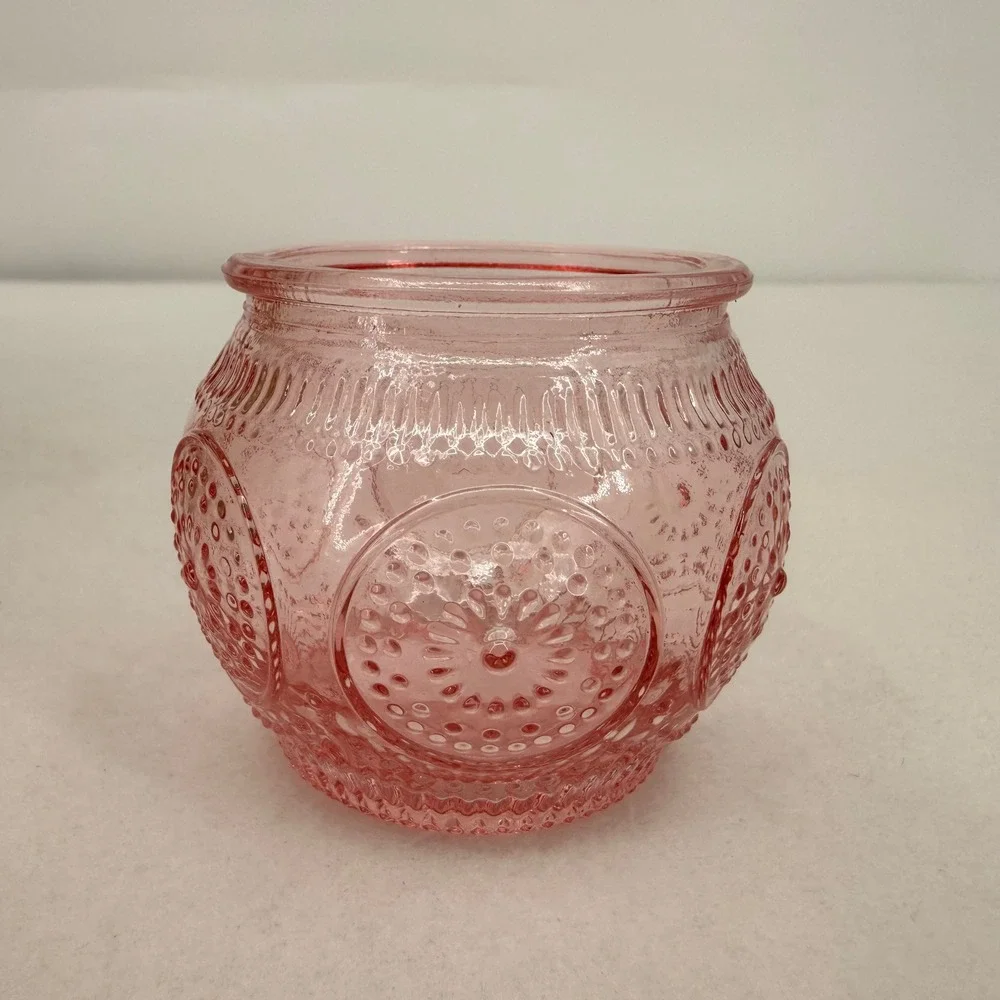 12 Pack Pink Embossed Glass Votive Candle Holders Vintage Hobnail Wedding Decor